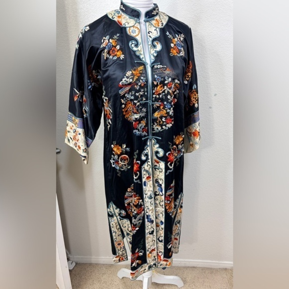 Kimono Vintage Mandarin Silk Robe Jacket Embroidered Geisha Oriental Jinhua MED